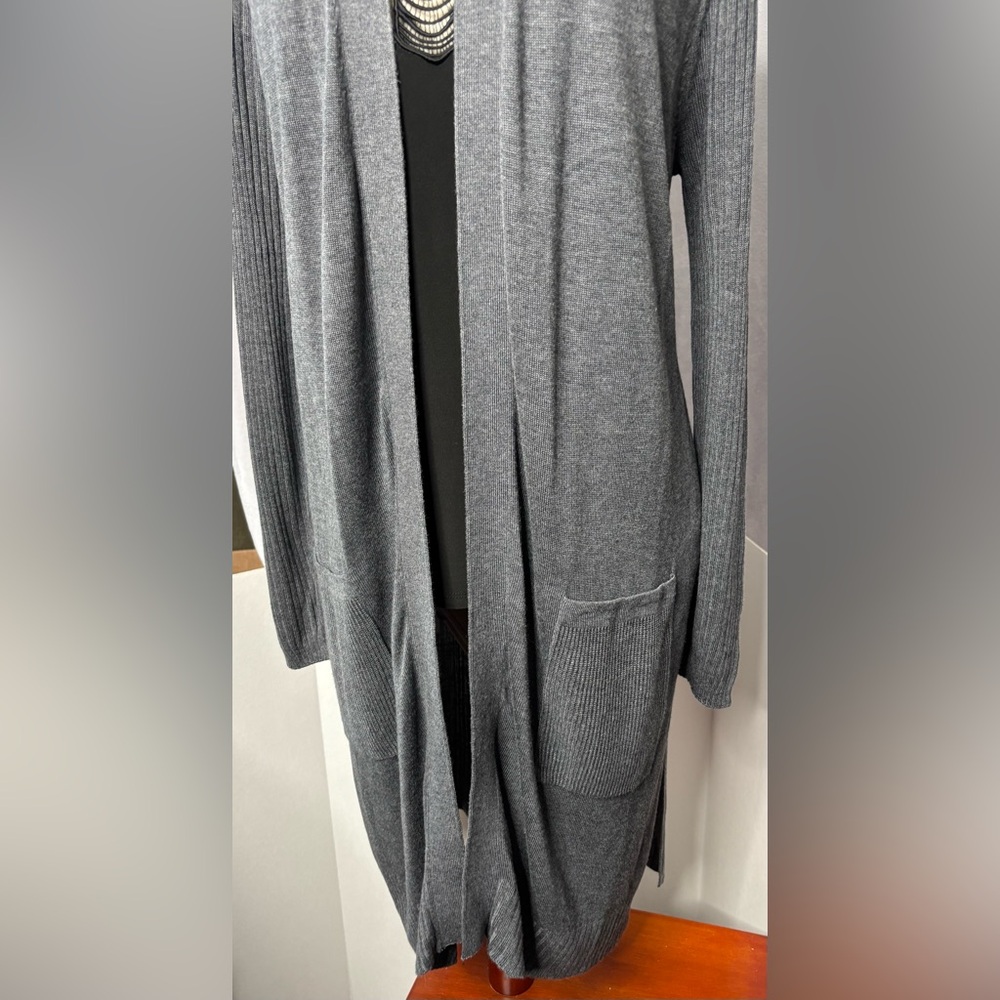 INC International Concepts Gray Ribbed Duster Cardigan Large - Picture 2 of 12